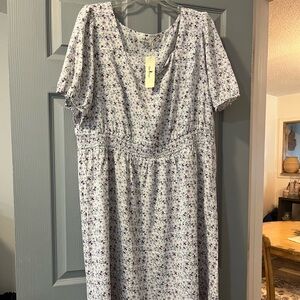 Casual Purple and White Scoop Neck Midi Dress